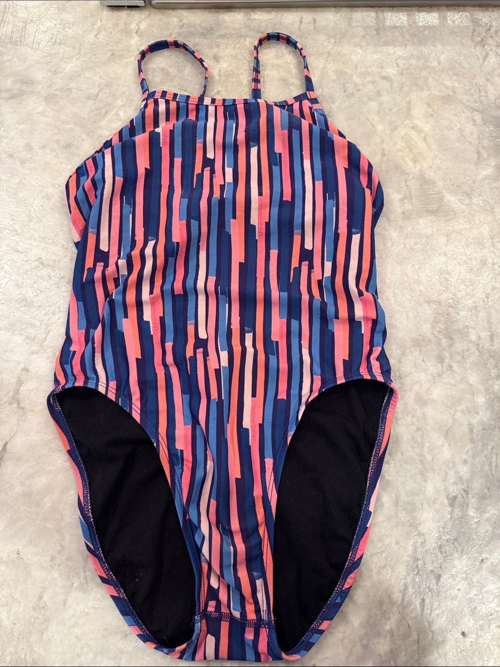 Jolyn Clothing Girls' Striped One-Piece Swimsuit - Navy, Coral & Light Blue
